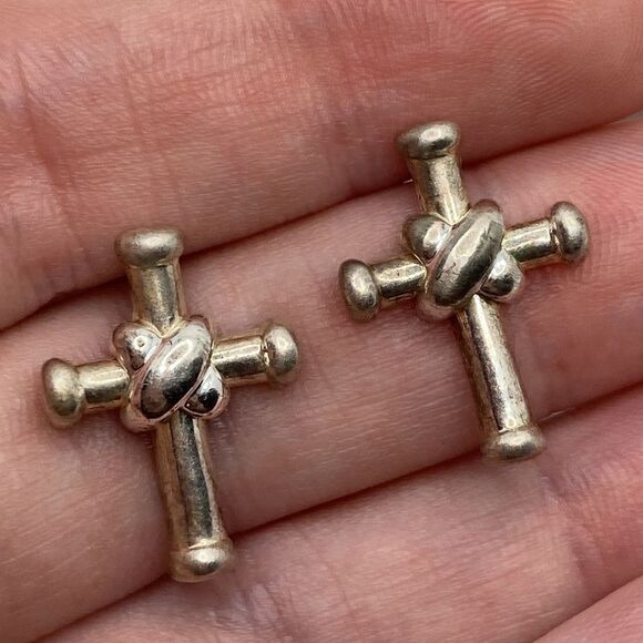 💛 Vintage Silver Plated Cross Earrings - Picture 3 of 4